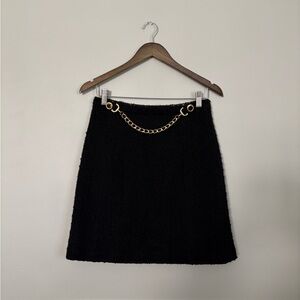 Vintage Milly of New York Textured Black Skirt with Gold Chain Accent Size 4